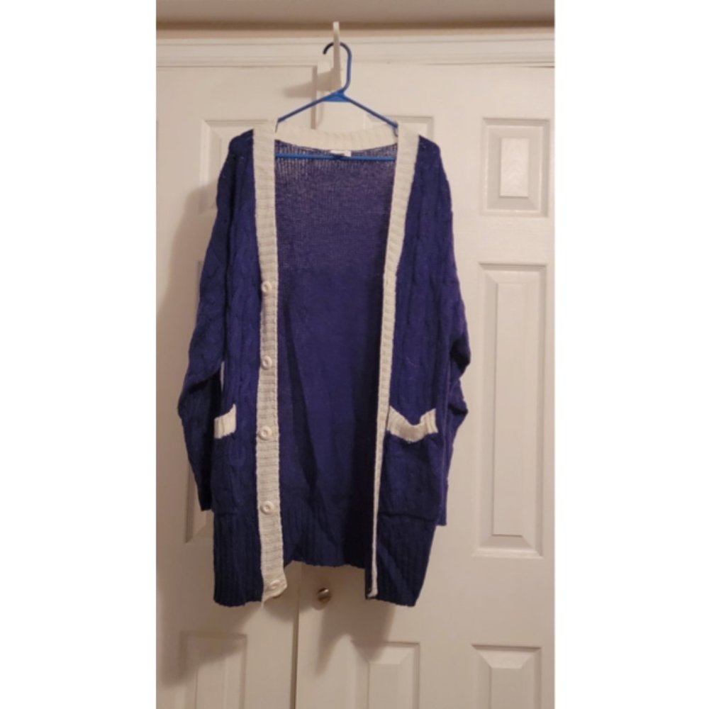 LulaRoe M Lucielle Cardigan  - Navy Blue w/ White lining